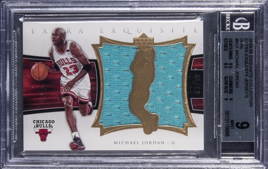 2004-05 UD "Exquisite Collection" Extra Exquisite Jersey Dual #MJ1 Michael Jordan Dual NBA All-Star Jersey Card (#03/10) - BGS MINT 9